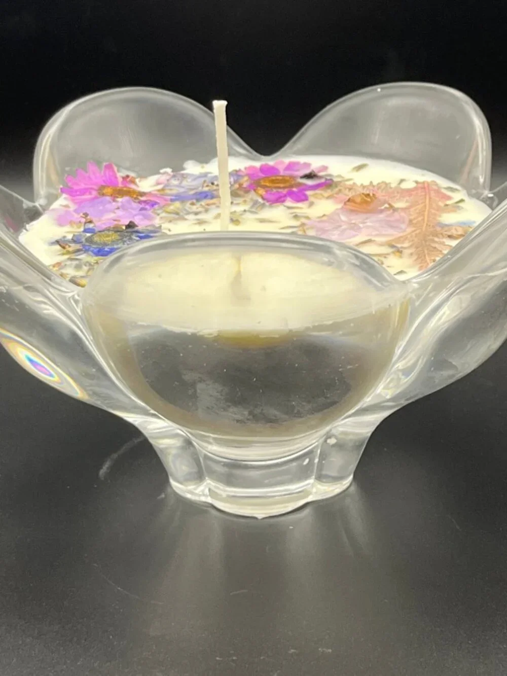 Floral Pedestal Glass Bowl Candle with Lavender and Pressed Botanicals